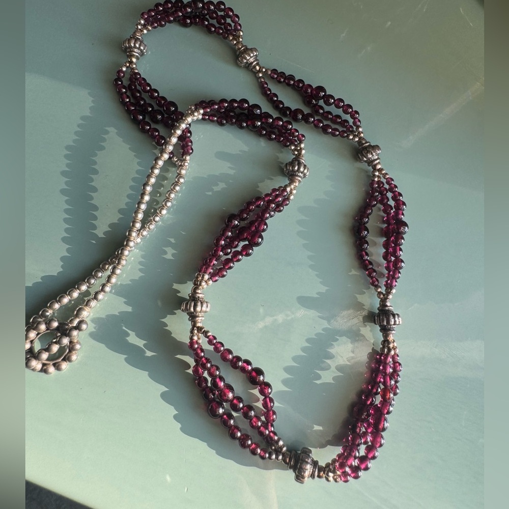 Stunning Sterling Silver and Raspberry Garnet Beaded Necklace 24in
